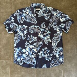 Tommy Bahama Shirt Mens Large  Blue The Bahama Coast Short Sleeve Floral Stretch